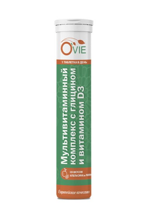 Ovie Мультивитаминный комплекс с глицином и витамином D3, таблетки шипучие, со вкусом апельсина, 20 шт.